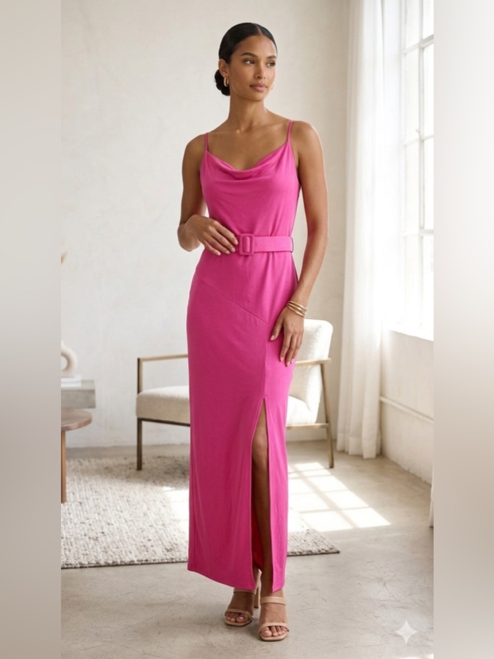 Julia Jordan Vibrant Pink Maxi Dress with Belt